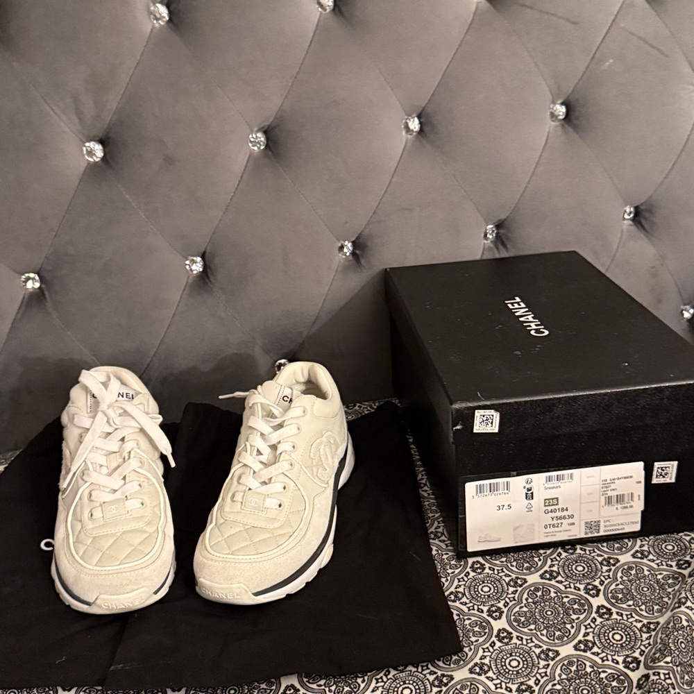 CHANEL Off-White Quilted Sneakers